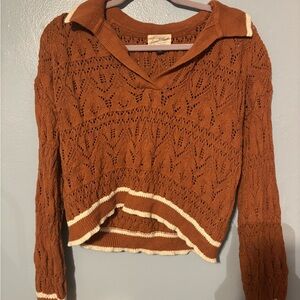Universal Thread Brown V-Neck Sweater Cable Knit